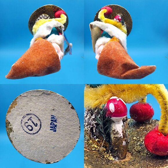 Vintage Putz Elf Ornaments 1950s Japan • Pinecone Mushroom Bottle Brush Tree - Picture 8 of 13